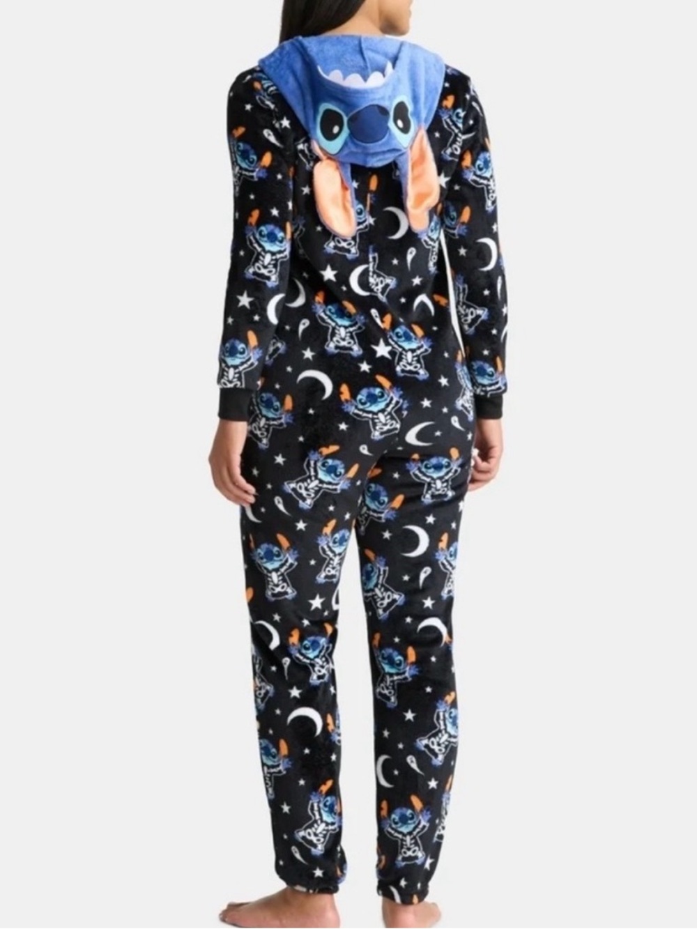 Disney Stitch skelton Hooded Fleece Pajama Onesie Medium